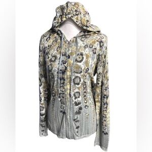 Soma Intimated Cotton Blend Open Knit Floral Sweater Cardigan Hoodie Boho Large